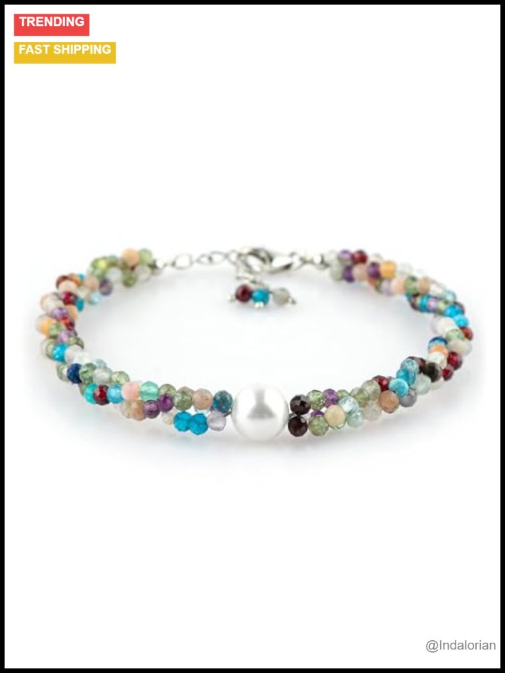 Natural Gemstone Twisted Rope Bracelet with Pearl, Silver Plated Brass, Women's